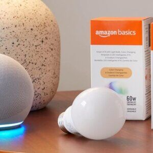 Amazon Basics Smart A19 LED Light Bulb, Color Changing, 9W (60W Equivalent)